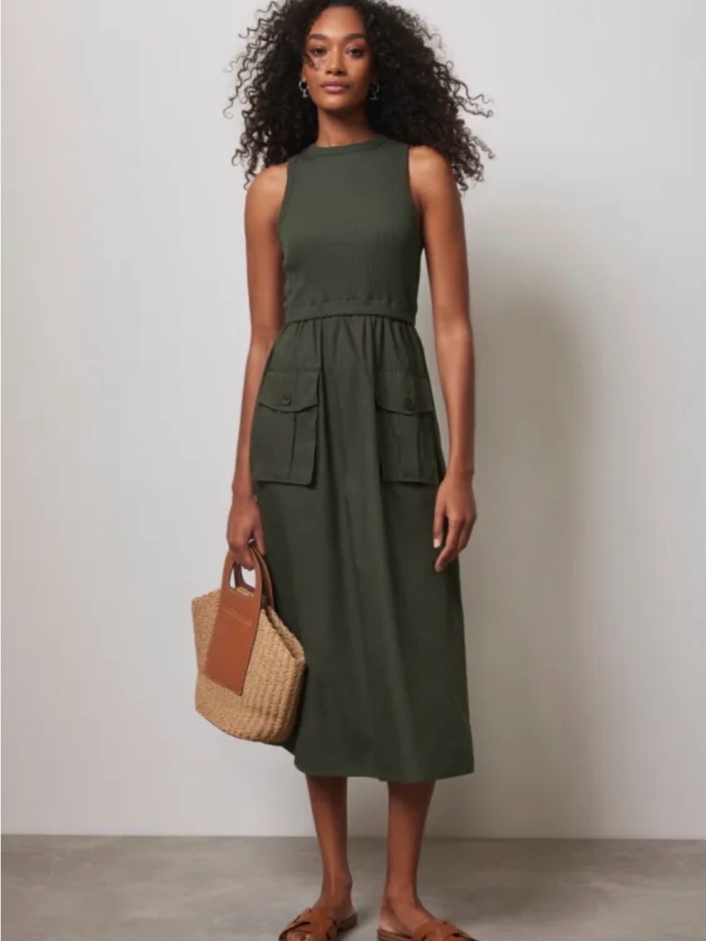 Perfect like new MINT VELVET Cargo Jersey Midi Dress dark Green Size small